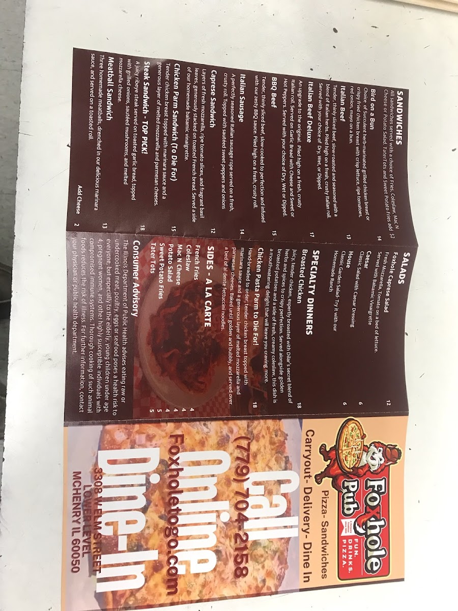Menu Foxhole Pizza And Pub-4