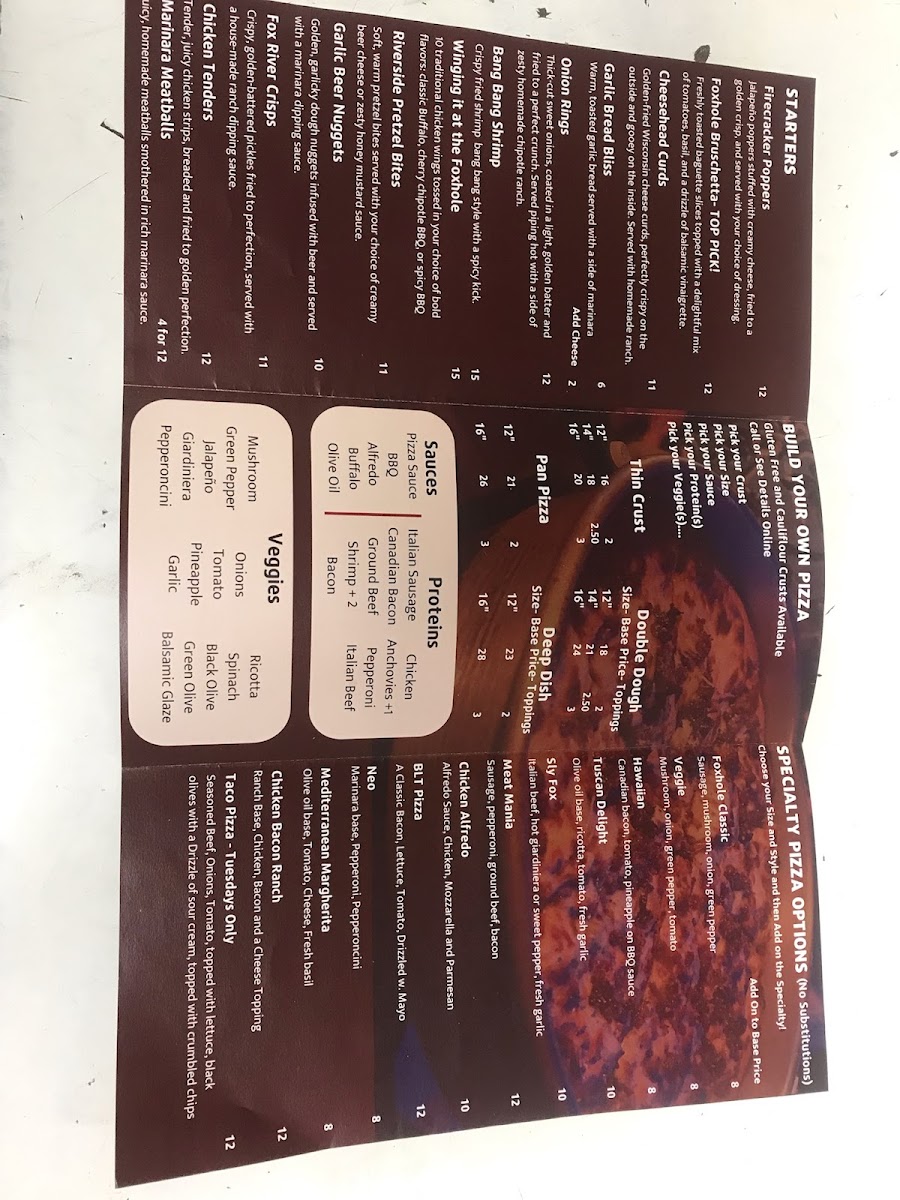 Menu Foxhole Pizza And Pub-5