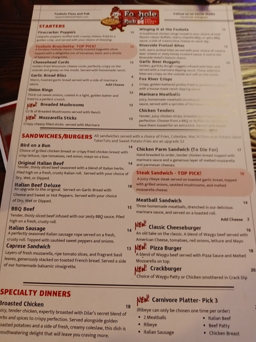 Menu Foxhole Pizza And Pub-7
