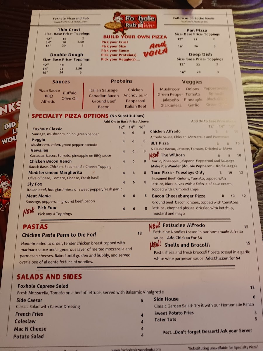 Menu Foxhole Pizza And Pub-9