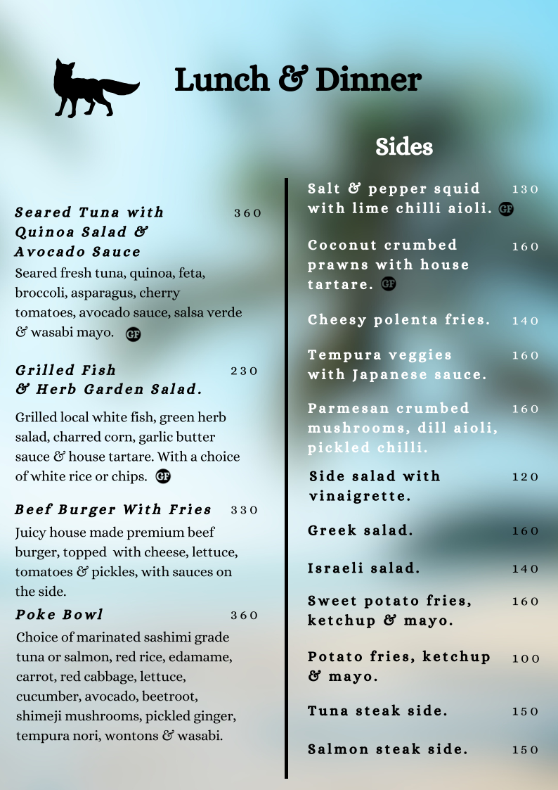 Menu Foxxy's Restaurant & Café-1