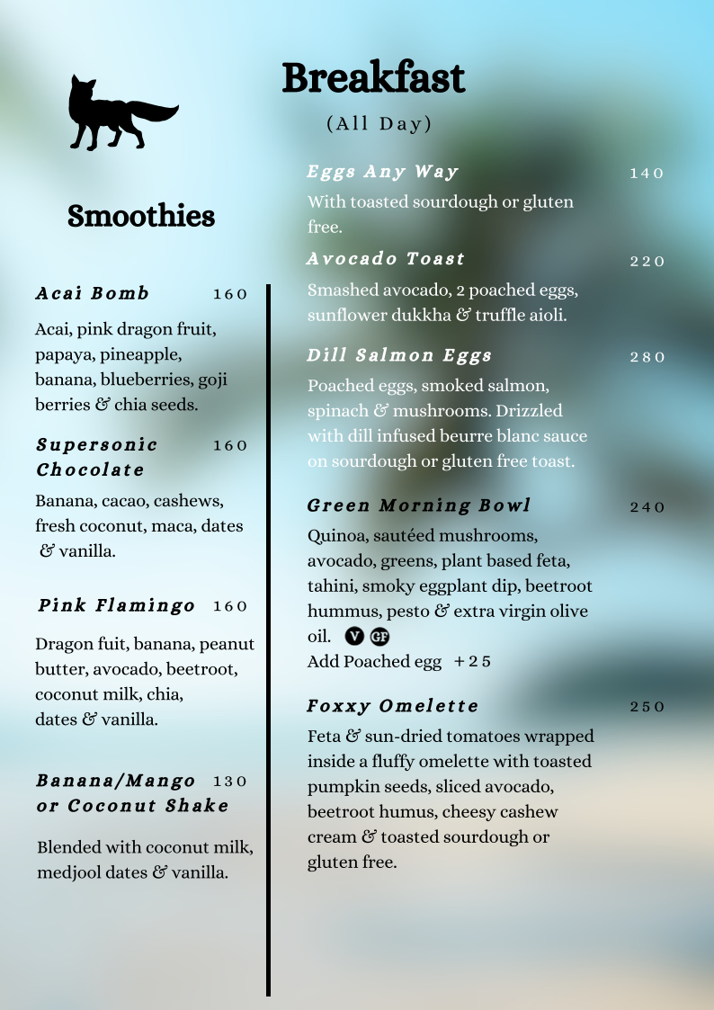 Menu Foxxy's Restaurant & Café-4
