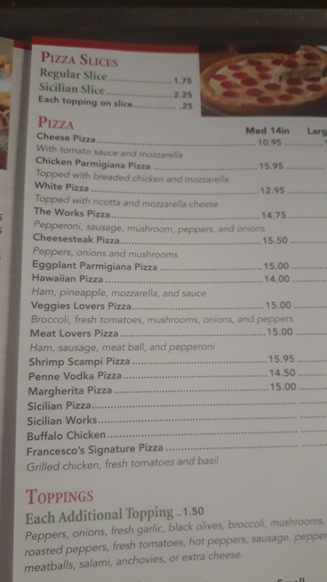 Menu Francesco's Pizzeria & Restaurant-1