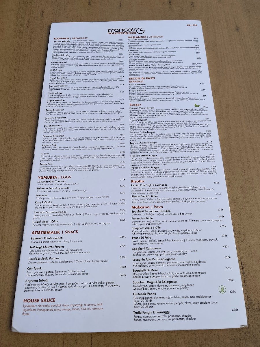 Menu Franco's Pizza Kaleiçi-1