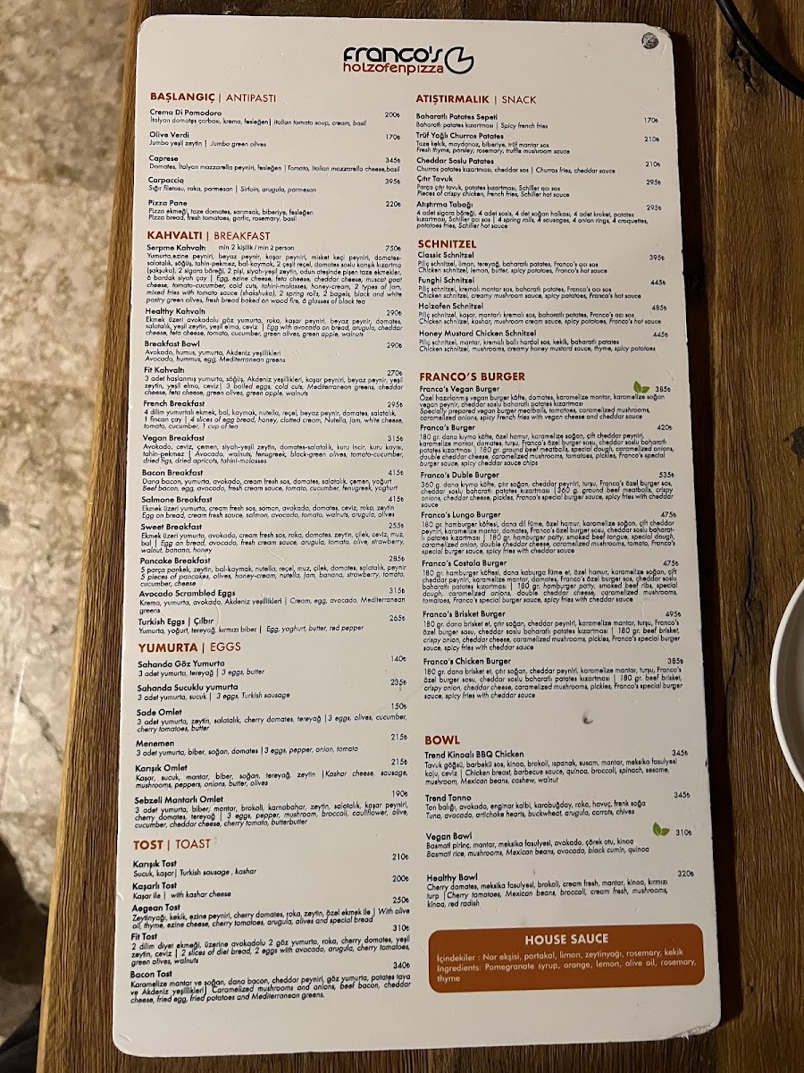 Menu Franco's Pizza Kaleiçi-2