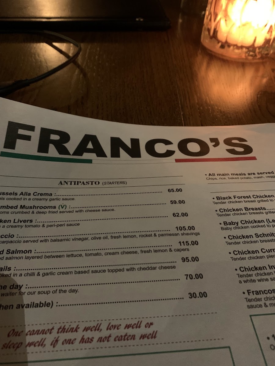 Menu Franco’S-9
