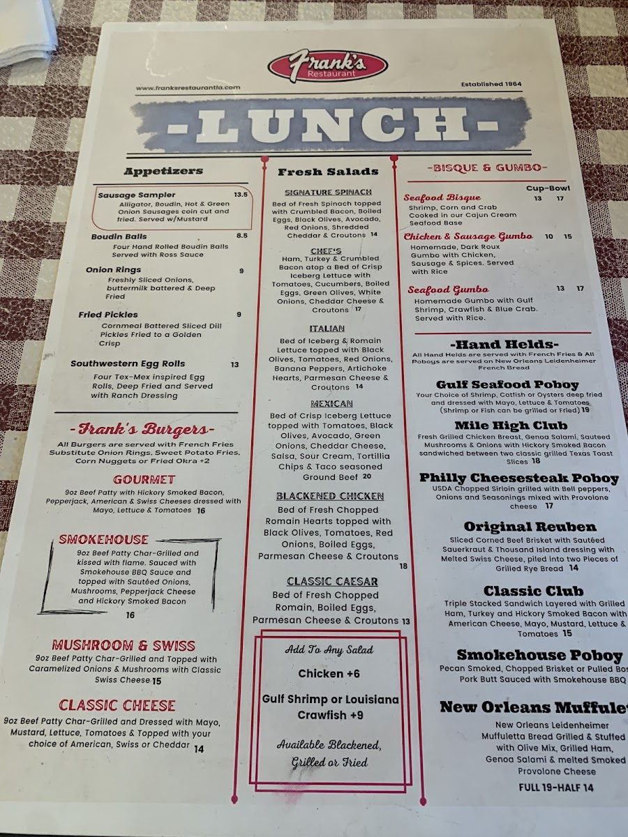 Menu Frank's Restaurant-Baton Rouge-10