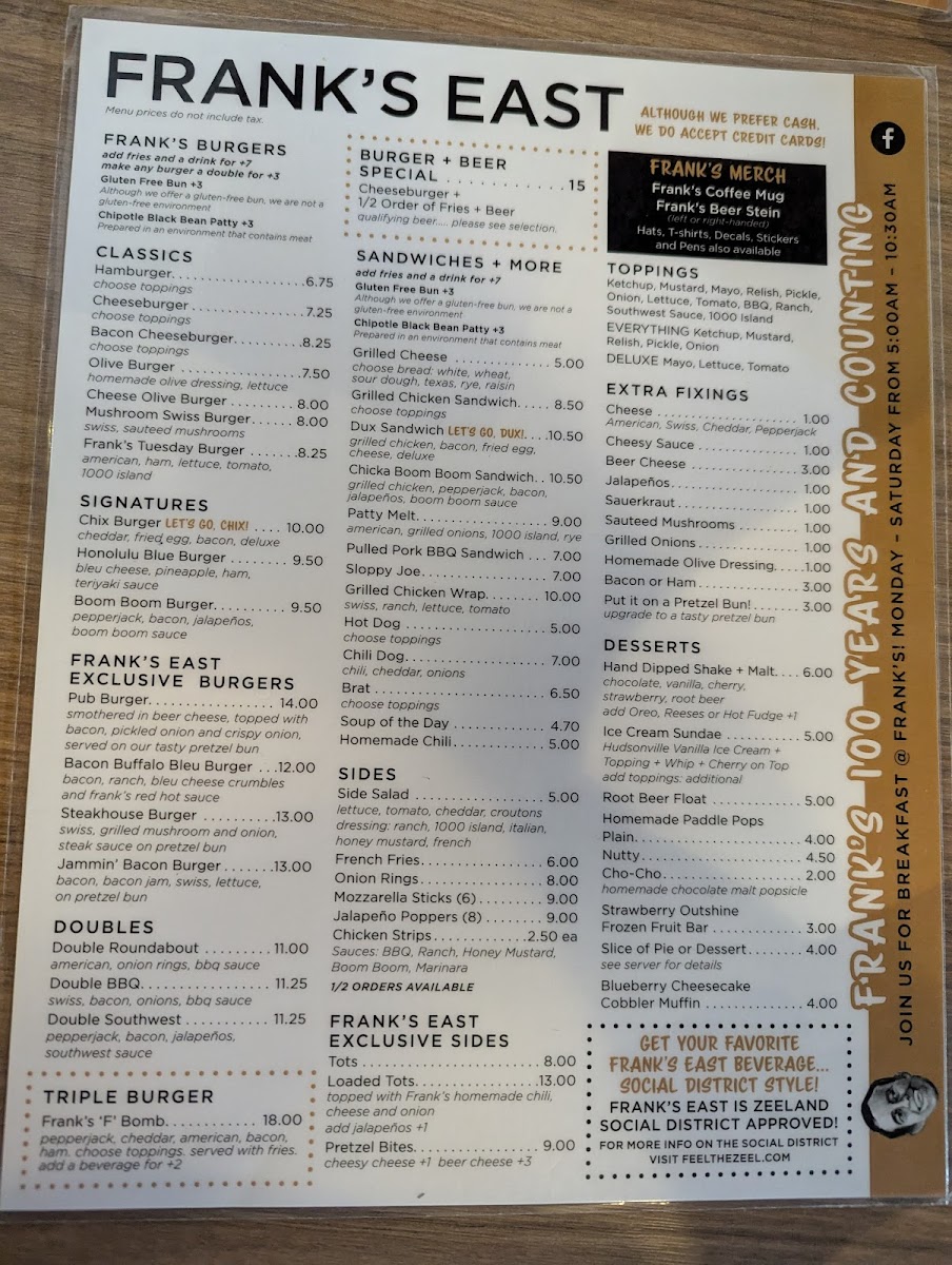 Menu Frank's Restaurant-1