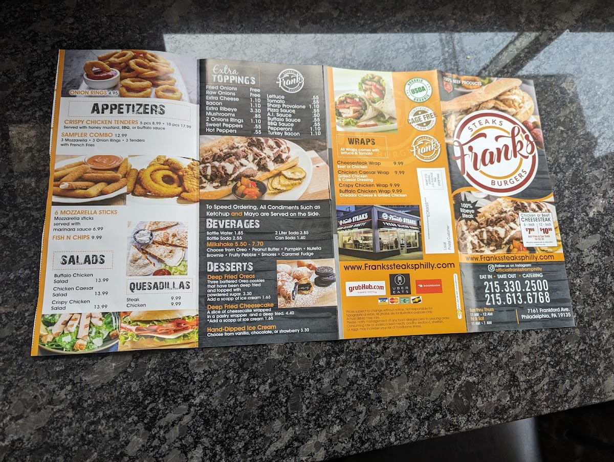 Menu Frank's Steaks & Burgers-1