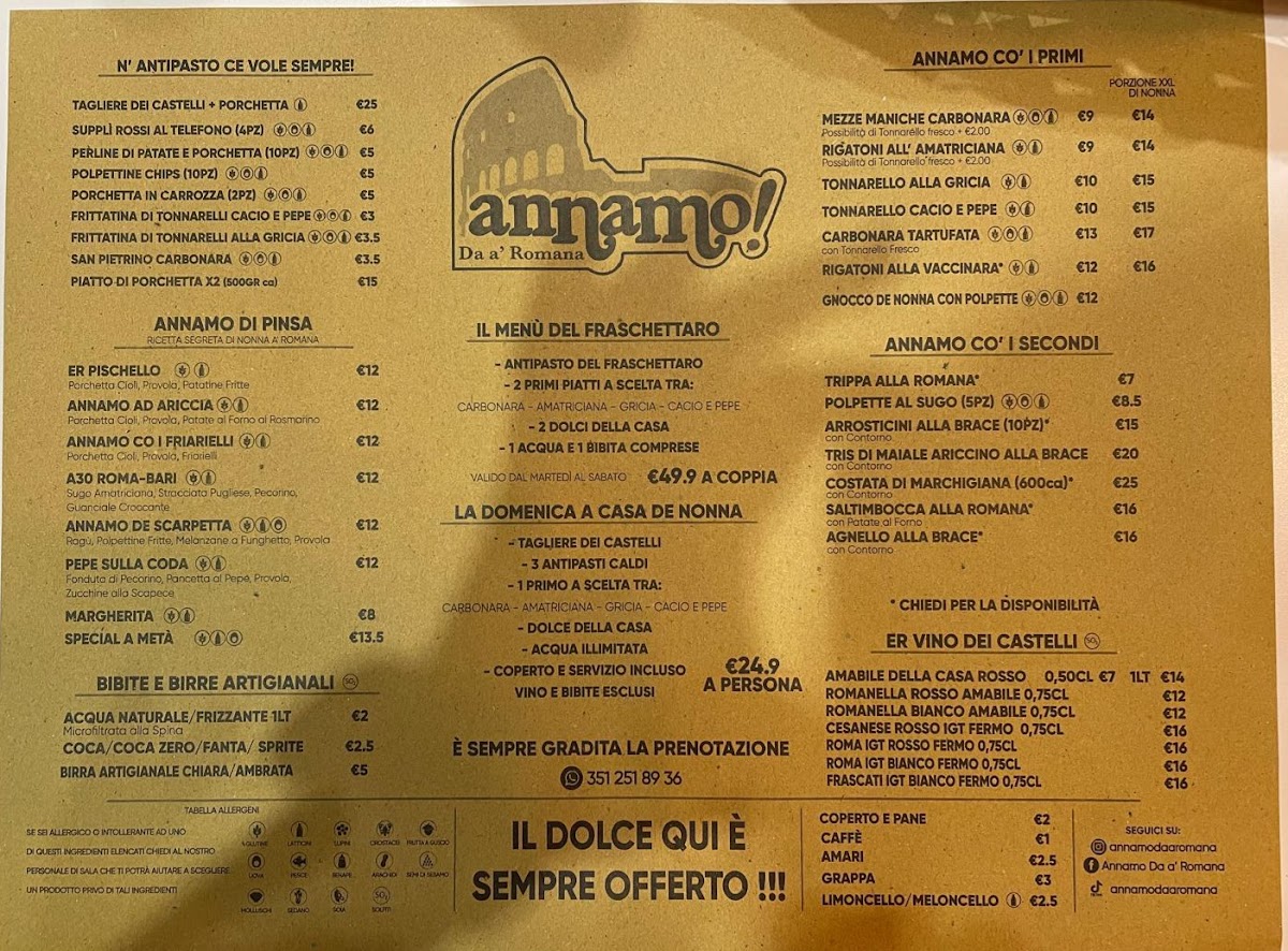 Menu Fraschetteria Annamo Da A' Romana-1