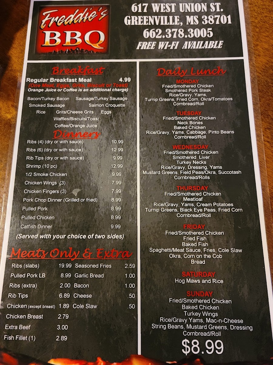 Menu Freddie's Bbq-1