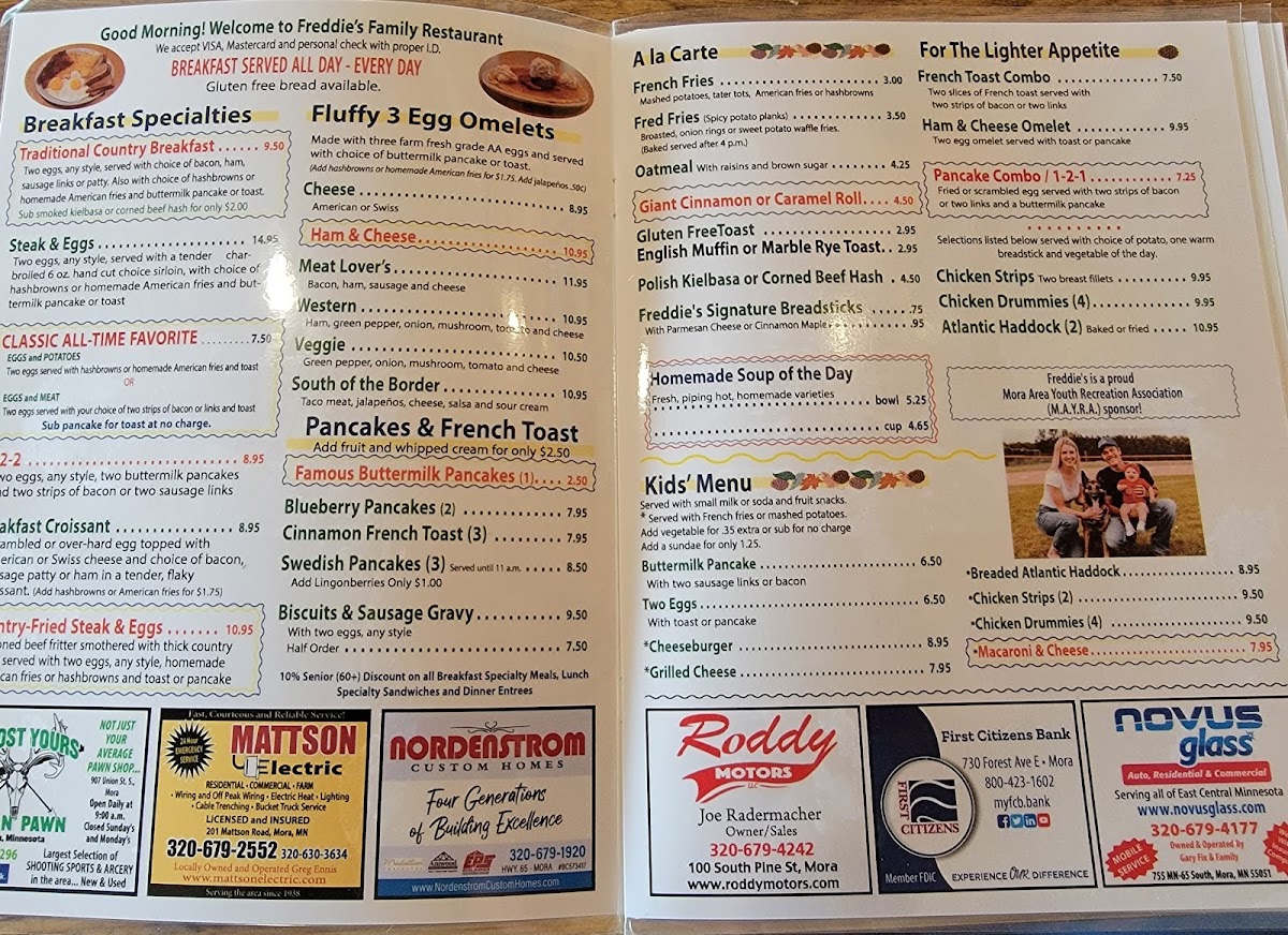 Menu Freddie's Family Restaurant-1