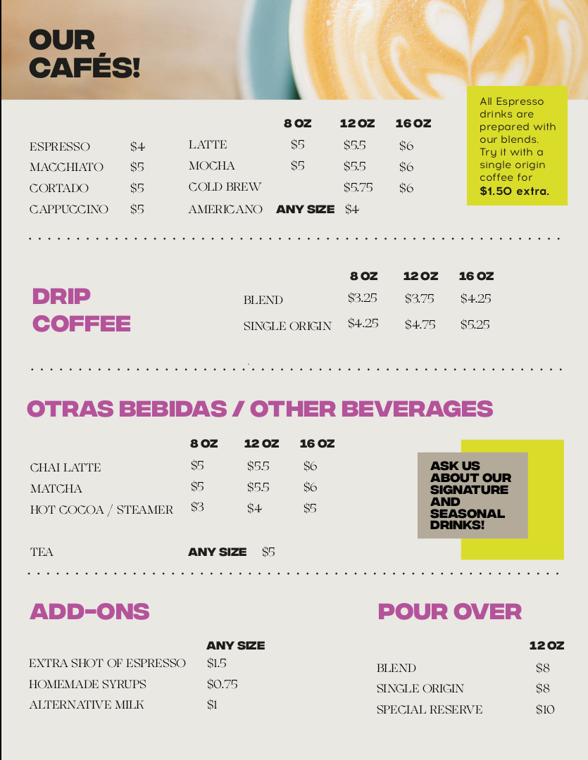 Menu Futura Coffee Roasters - Glisan St-2
