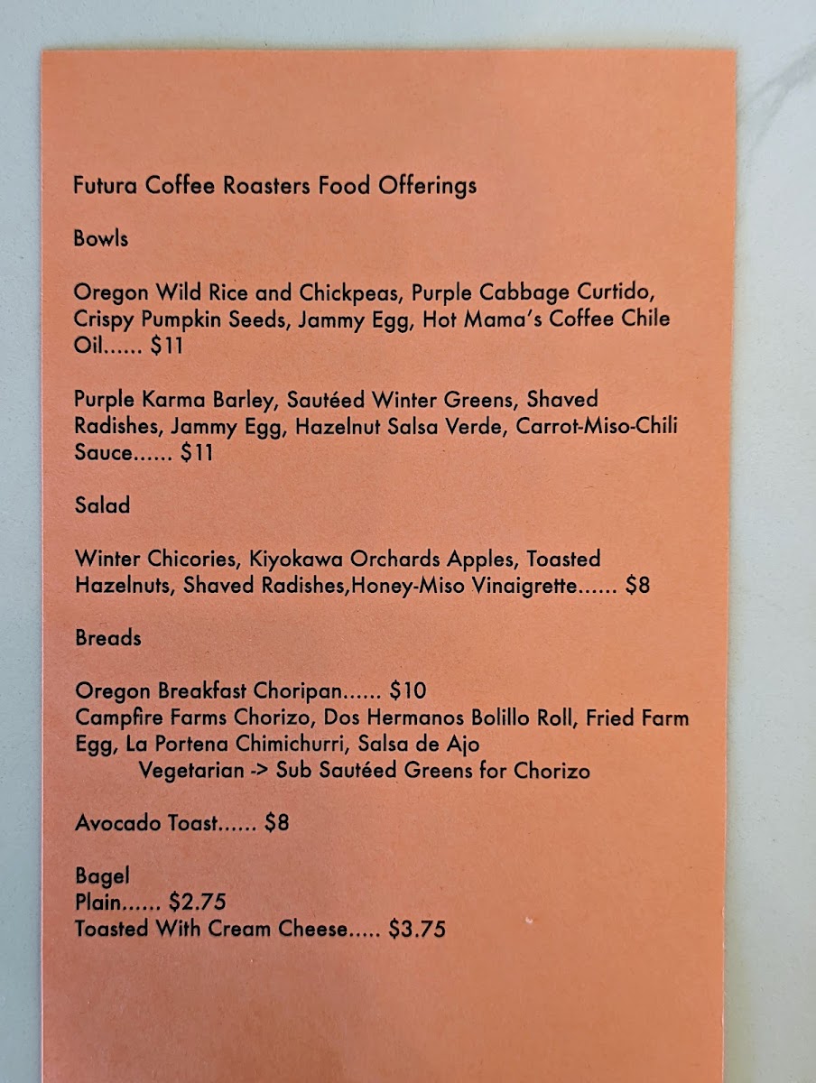 Menu Futura Coffee Roasters - Glisan St-4