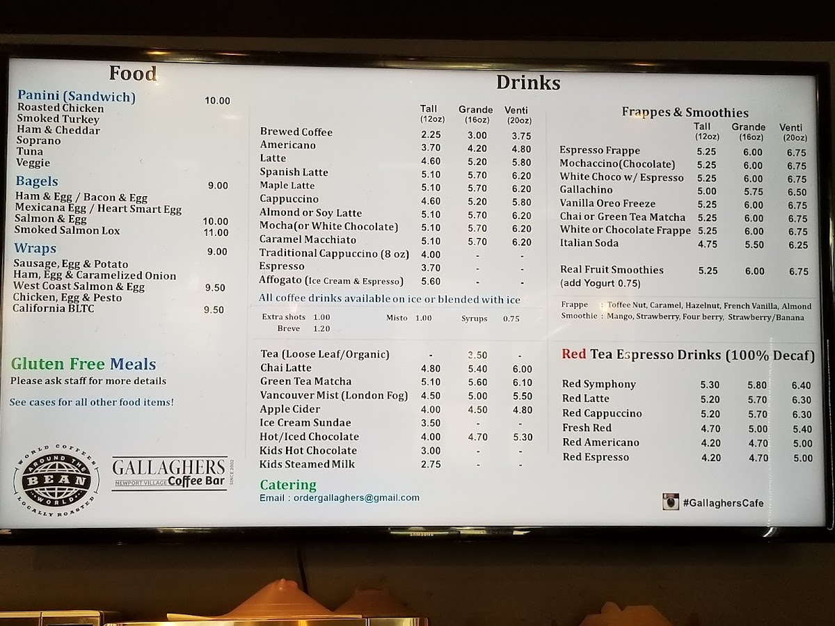 Menu Gallagher's Coffee Bar & Cafe-1