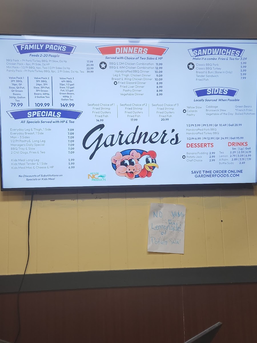 Menu Gardner's Barbecue Buffet 301 Flagship Store-3