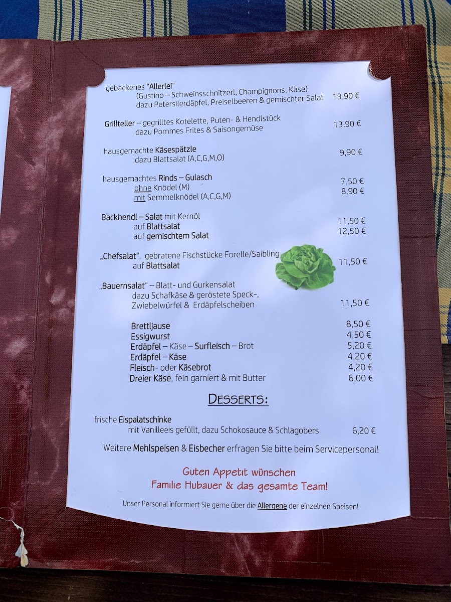 Menu Gasthof Schauersberg - Familie Eugen Hubauer-1