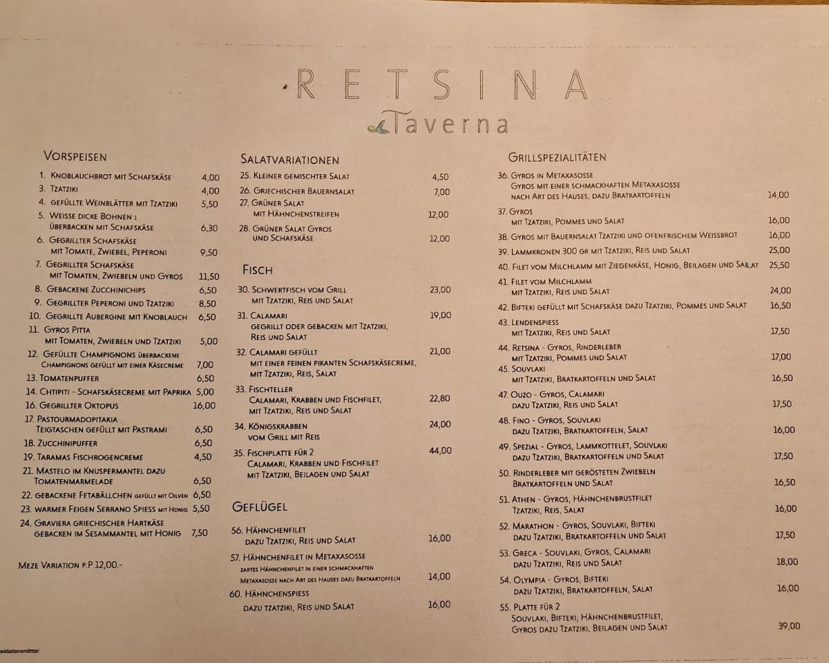 Menu Gaststätte Retsina-1