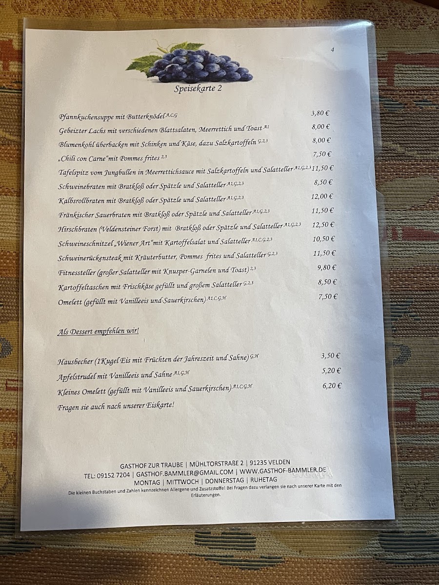 Menu Gaststätte Zur Traube Inh.karl Bammler-1