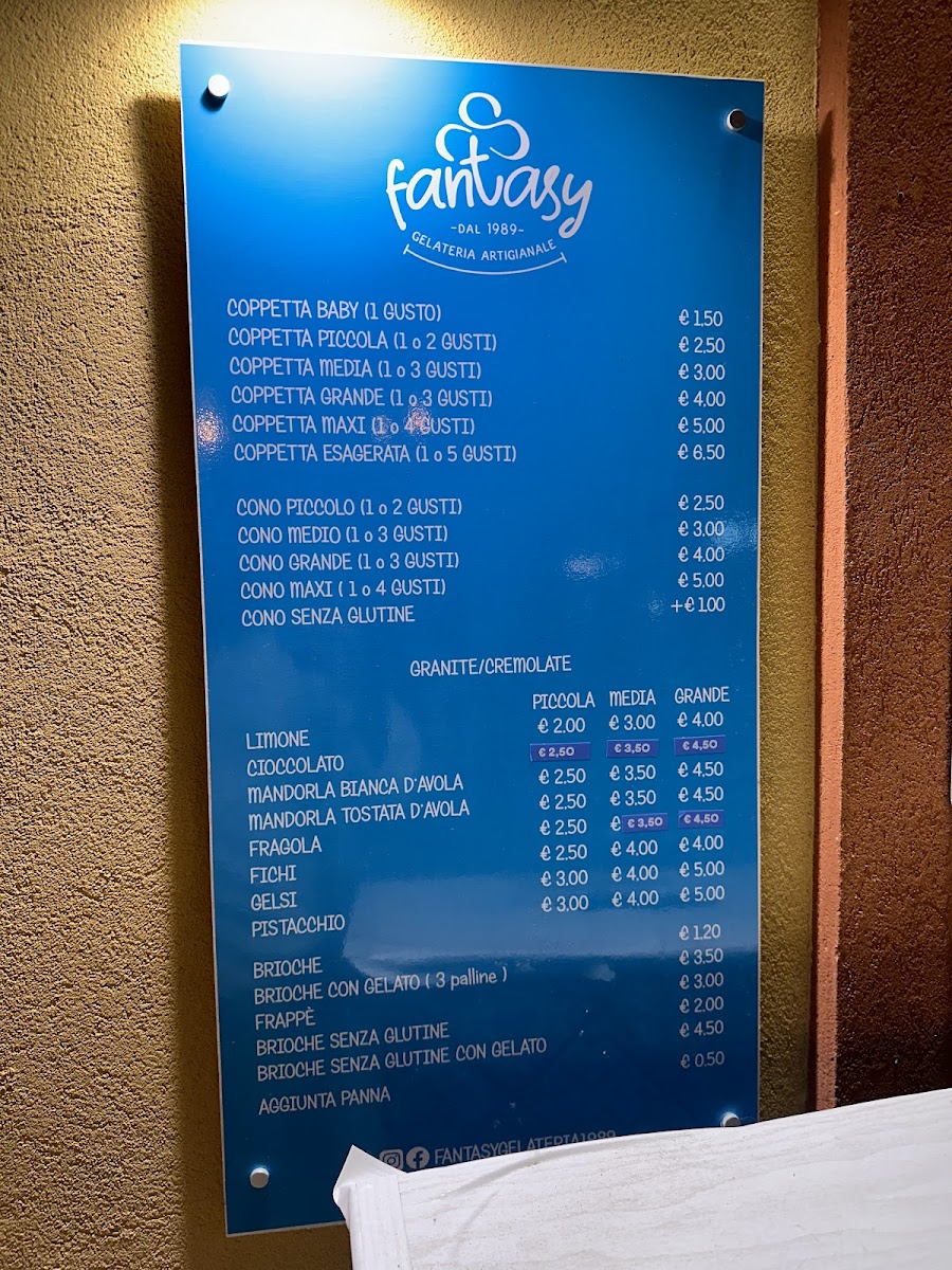 Menu Gelateria Bar Fantasy Aprile Angela S.a.s. Di Aprile Angela-1