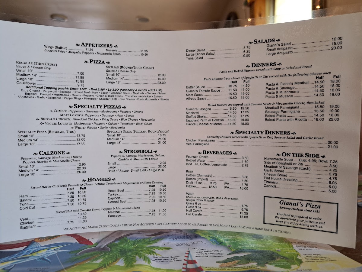 Menu Gianni's Pizza - Hudson, Fl (No Other Locations)-2