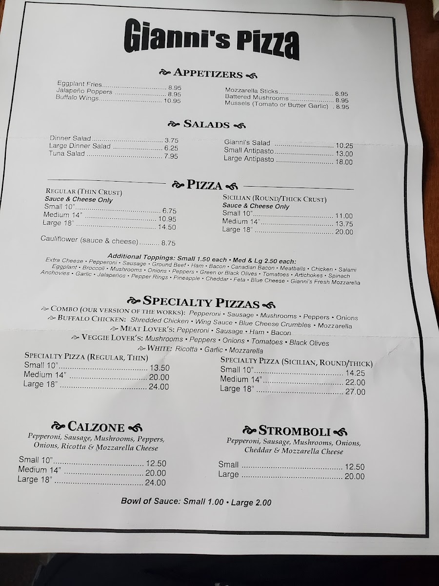 Menu Gianni's Pizza - Hudson, Fl (No Other Locations)-3