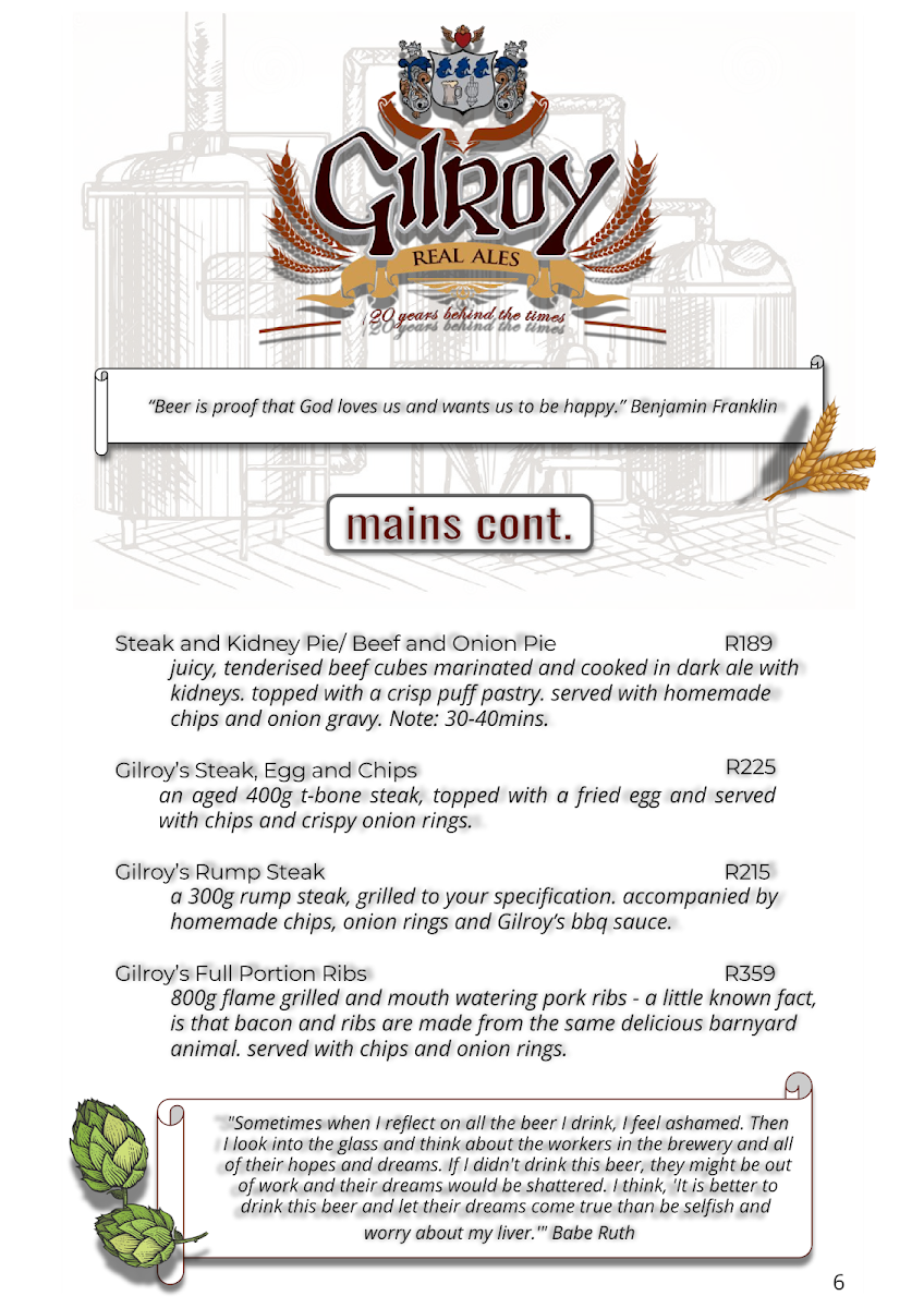 Menu Gilroy's Brewery (Pty) Ltd-1