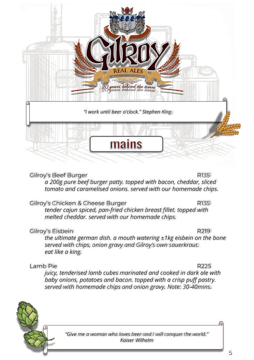 Menu Gilroy's Brewery (Pty) Ltd-4