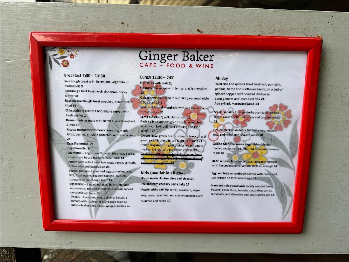 Menu Ginger Baker Cafe - Food & Wine-1