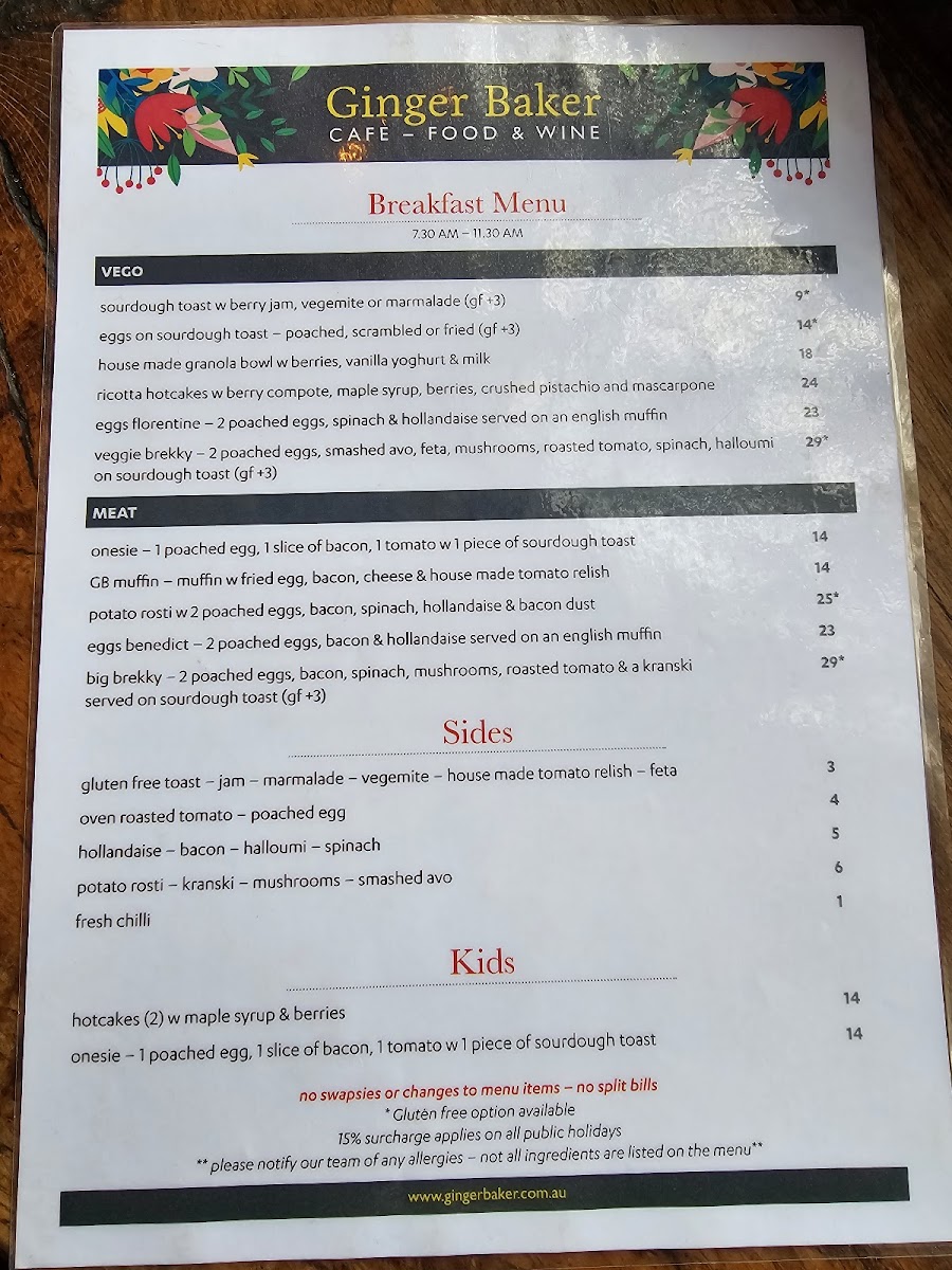 Menu Ginger Baker Cafe - Food & Wine-2