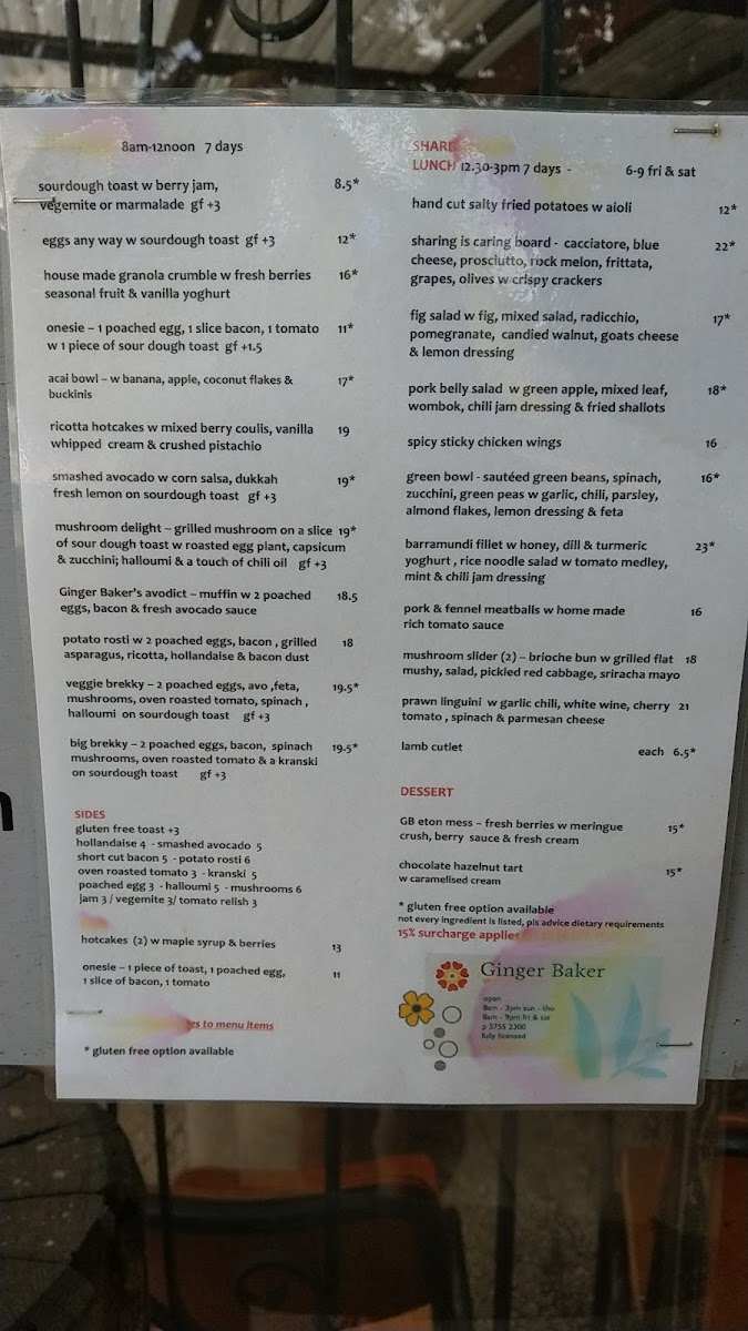 Menu Ginger Baker Cafe - Food & Wine-8