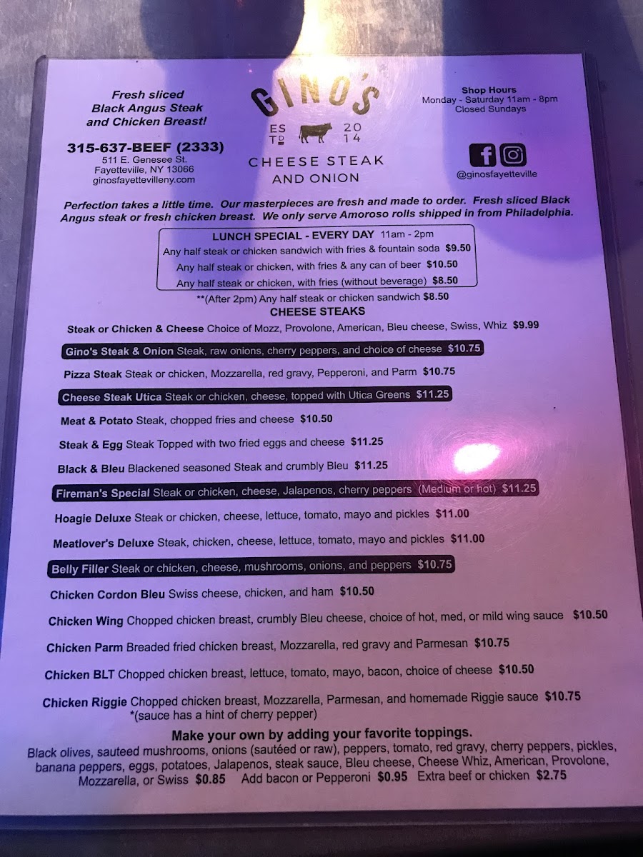 Menu Gino's Cheese Steak & Onion-3
