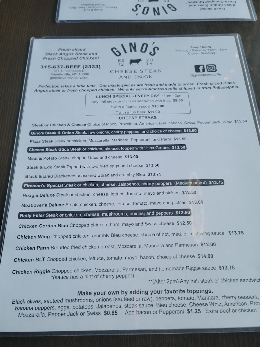 Menu Gino's Cheese Steak & Onion-6