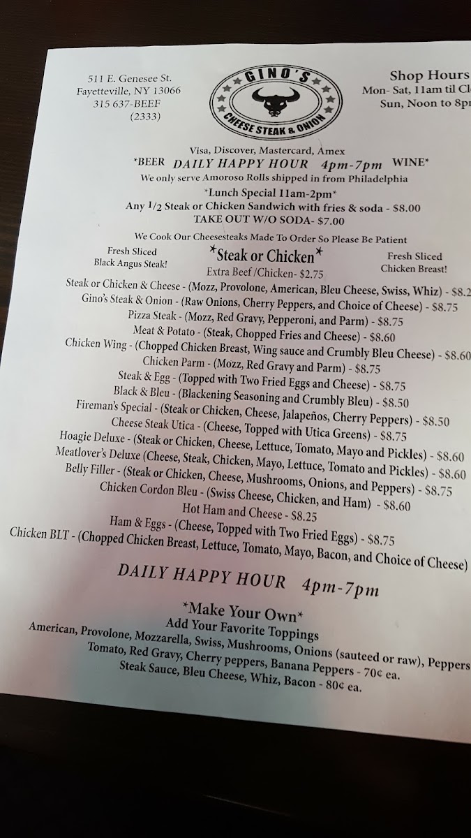 Menu Gino's Cheese Steak & Onion-9