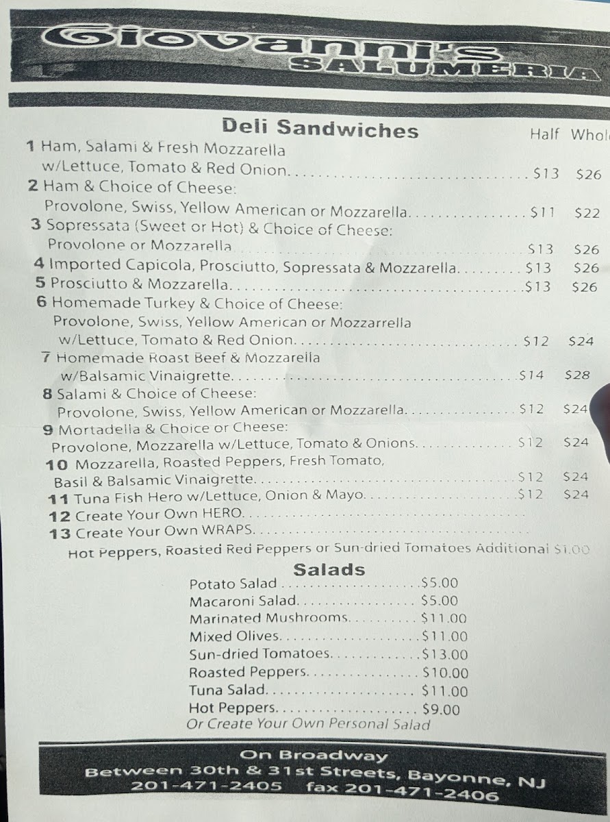 Menu Giovanni's Salumeria-1