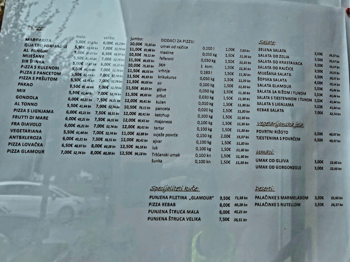 Menu Glamour Bistro And Pizzeria | Bjelovar-3
