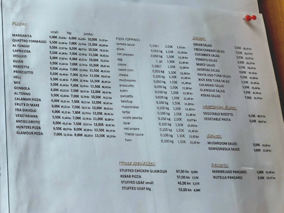 Menu Glamour Bistro And Pizzeria | Bjelovar-6