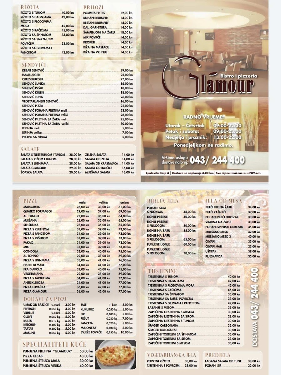 Menu Glamour Bistro And Pizzeria | Bjelovar-7