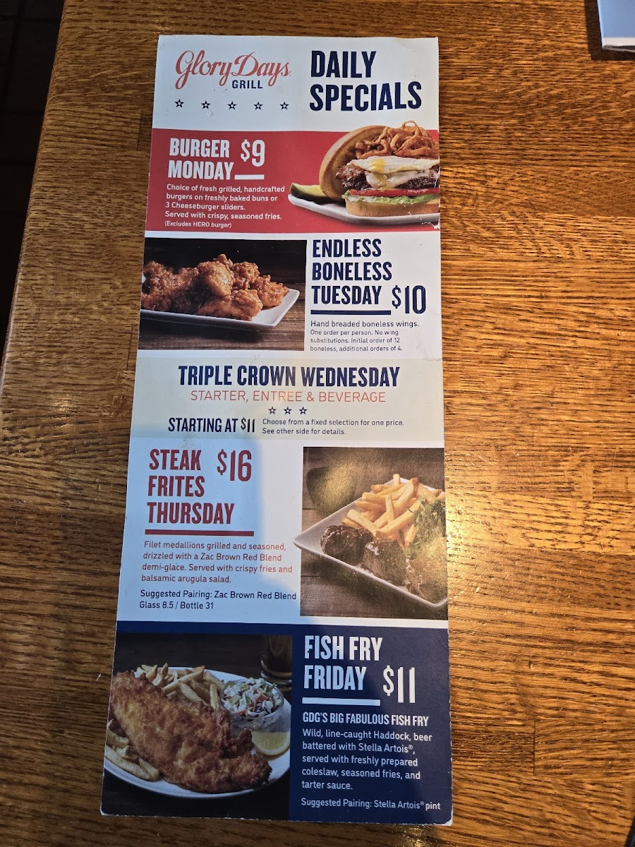Menu Glory Days Grill-1