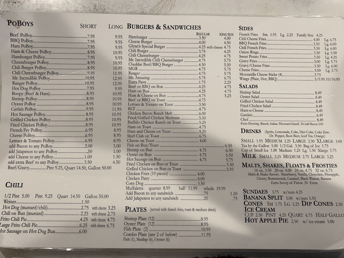 Menu Glynn's Drive-In Of Franklinton-1
