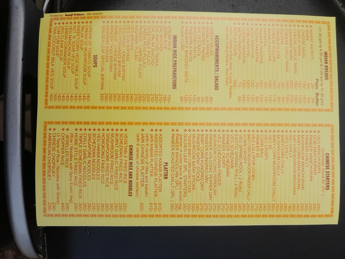 Menu Golden Leaf Pure Veg Restaurant-2