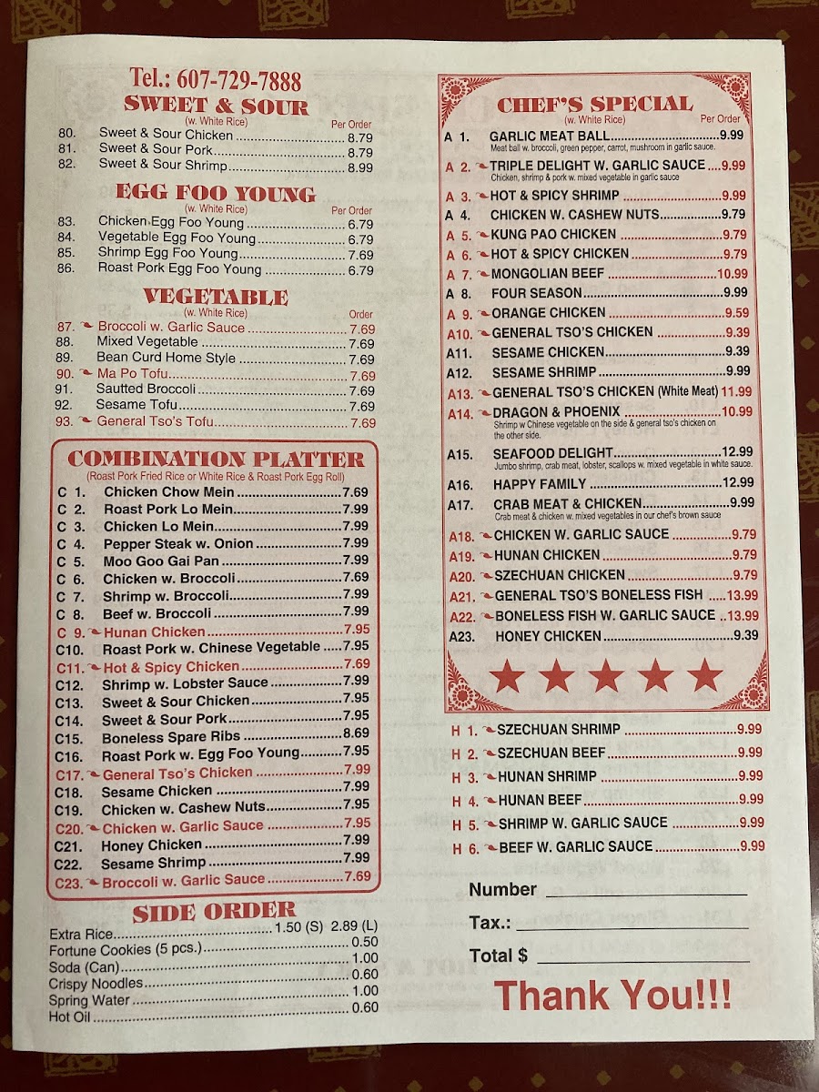 Menu Golden Star-2