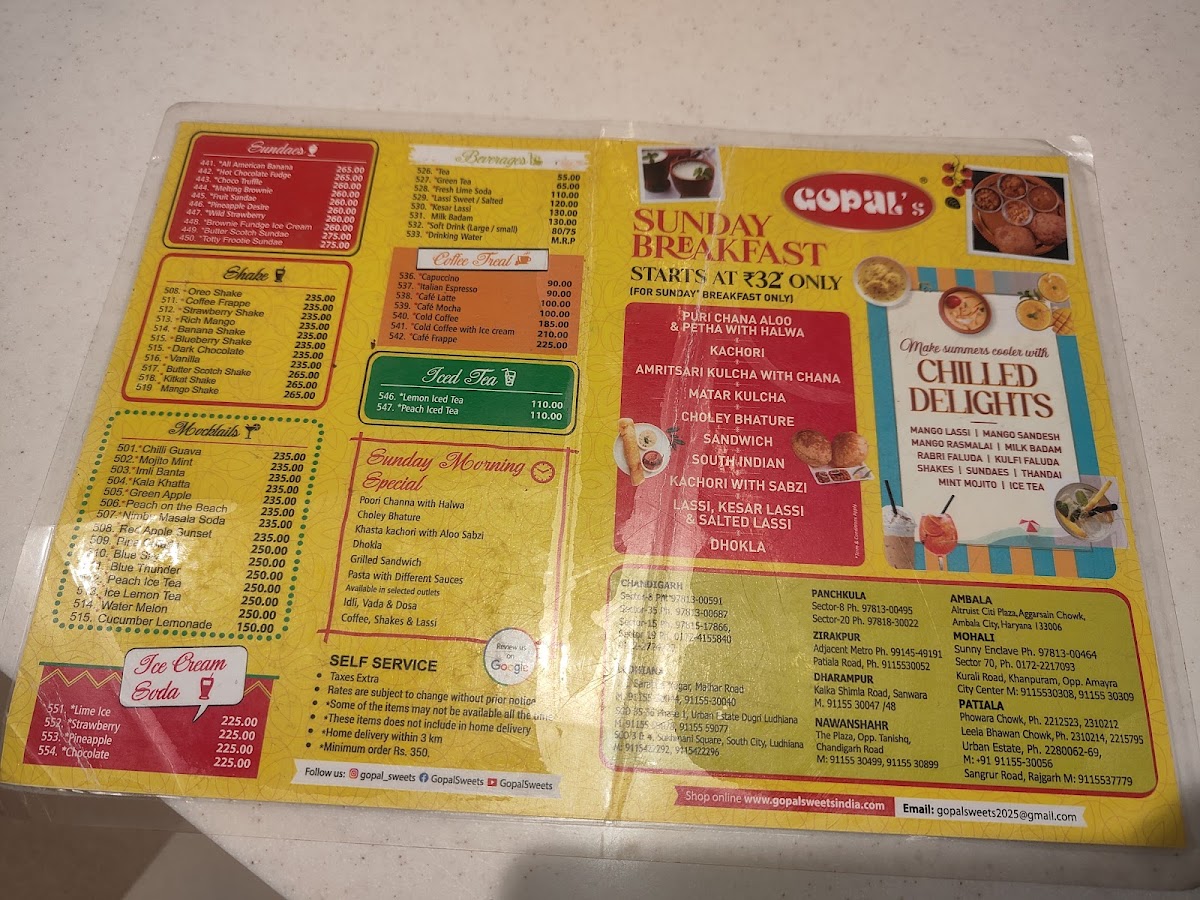 Menu Gopal Sweets Chandigarh-3