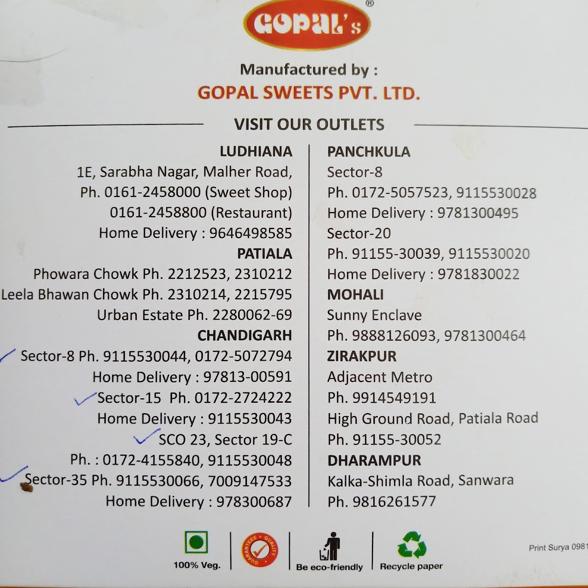 Menu Gopal Sweets Chandigarh-7