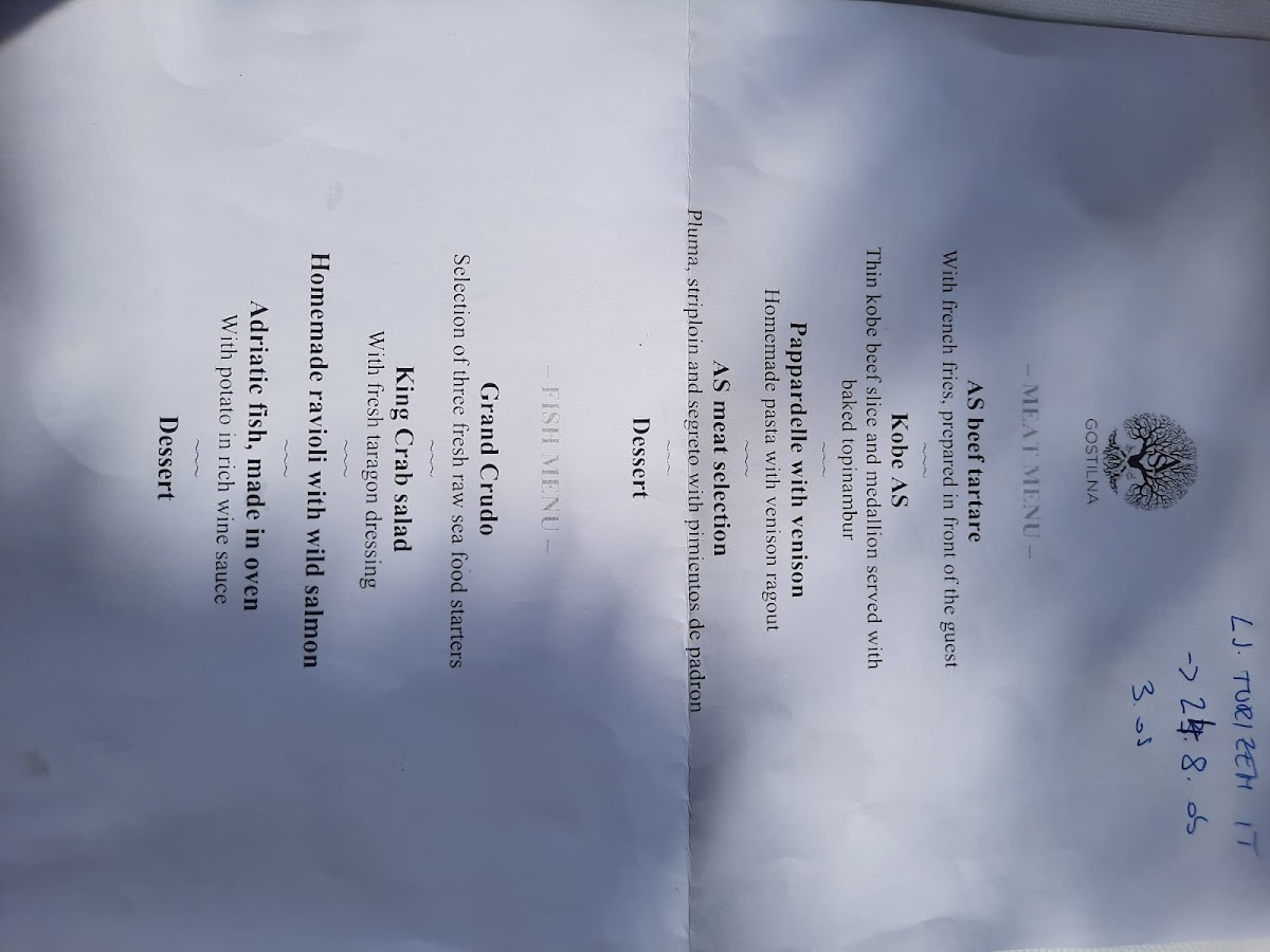 Menu Gostilna As-8