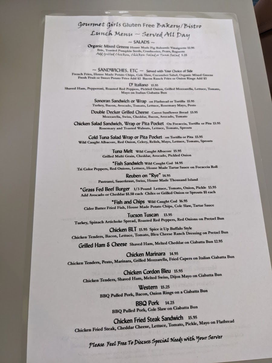 Menu Gourmet Girls Gluten Free Bakery/bistro-9
