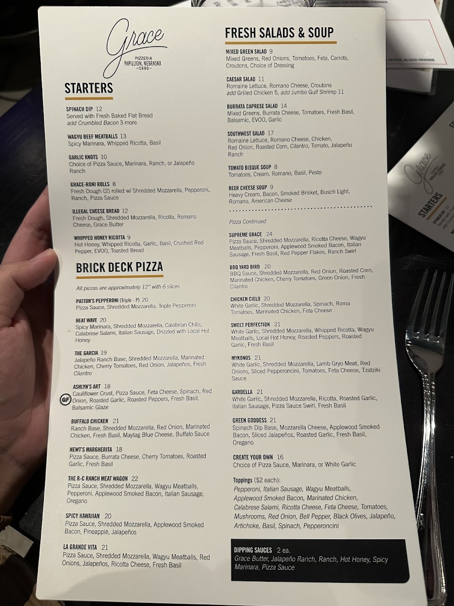 Menu Grace Pizza And Shakes Papillion-2