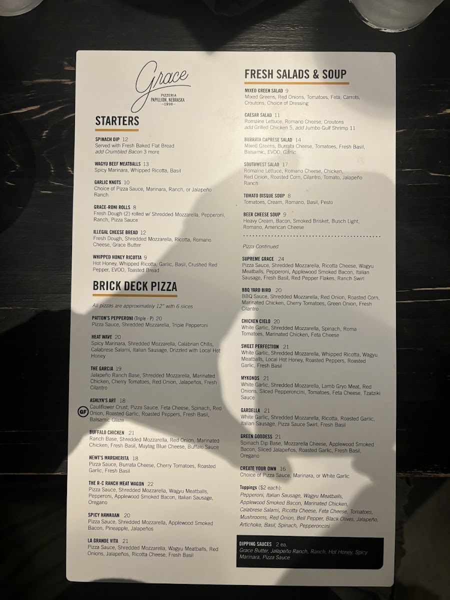 Menu Grace Pizza And Shakes Papillion-4
