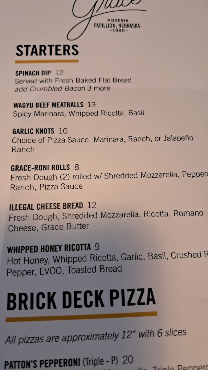 Menu Grace Pizza And Shakes Papillion-5