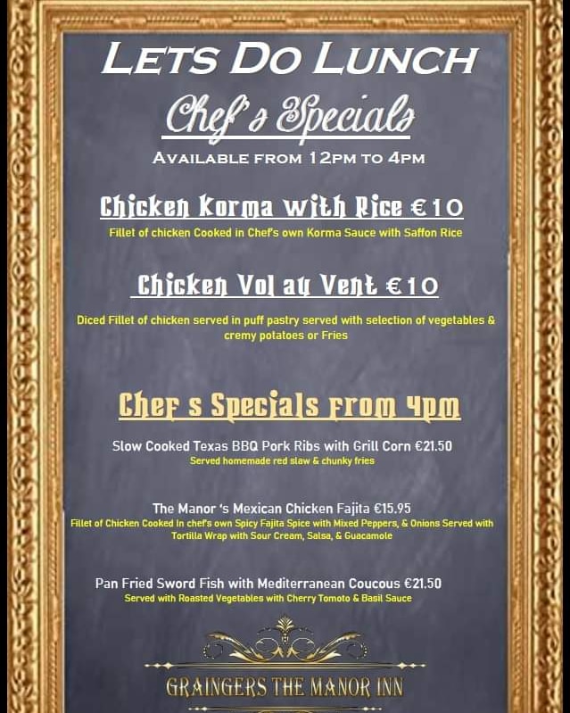 Menu Grainger's The Manor Inn-2